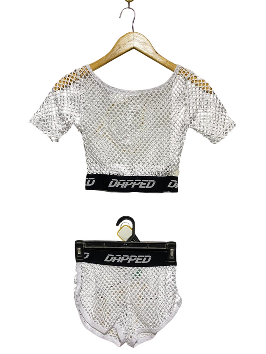 DAPPED |S| B14| TWO-PIECE MESH ATHLETIC CROP TOP AND SHORTS SET