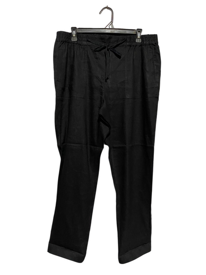 |XL| WAIST XL| B14| PREMIUM BLACK LINEN-BLEND RELAXED DRAWSTRING TROUSERS