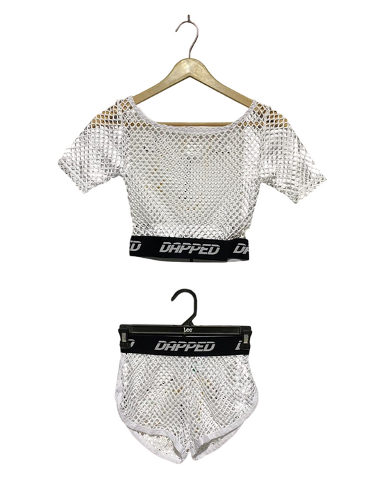 DAPPED |S| B14| TWO-PIECE MESH ATHLETIC CROP TOP AND SHORTS SET