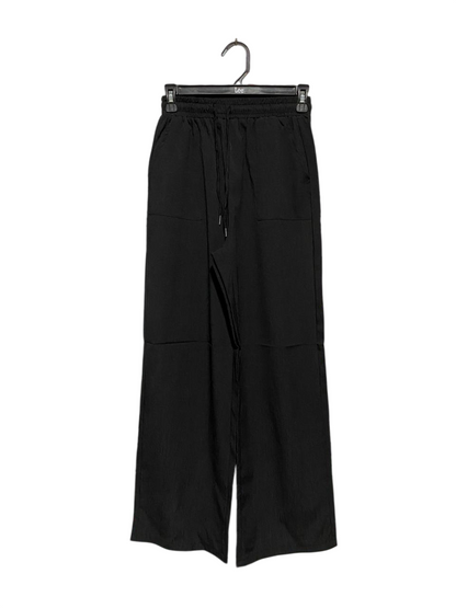|S| WAIST 24| B14| PREMIUM BLACK WIDE-LEG DRAWSTRING TROUSERS