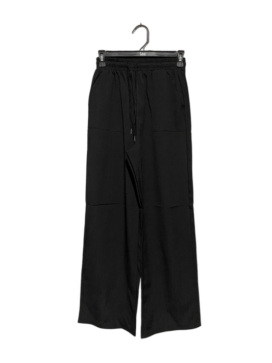 |S| WAIST 24| B14| PREMIUM BLACK WIDE-LEG DRAWSTRING TROUSERS