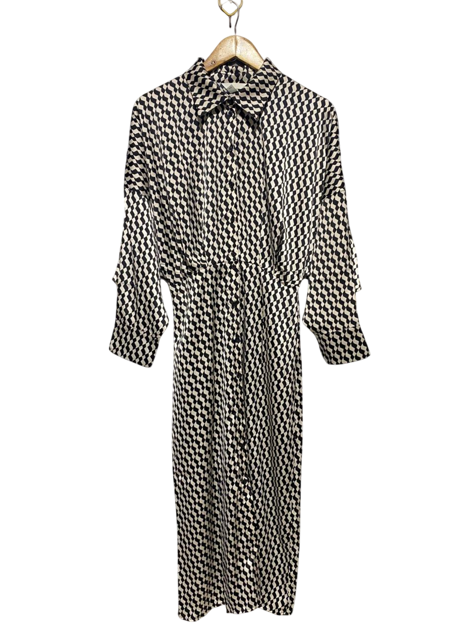 H&M |M| BUST FREE| B14| MONOCHROME GEOMETRIC PRINT LONG MAXI SHIRT DRESS