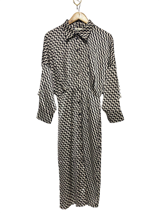 H&M |M| BUST FREE| B14| MONOCHROME GEOMETRIC PRINT LONG MAXI SHIRT DRESS