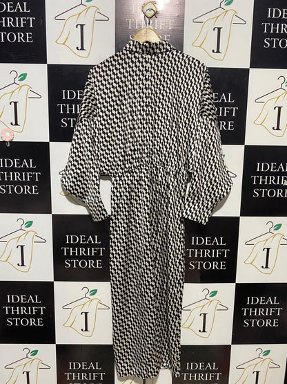 H&M |M| BUST FREE| B14| MONOCHROME GEOMETRIC PRINT LONG MAXI SHIRT DRESS