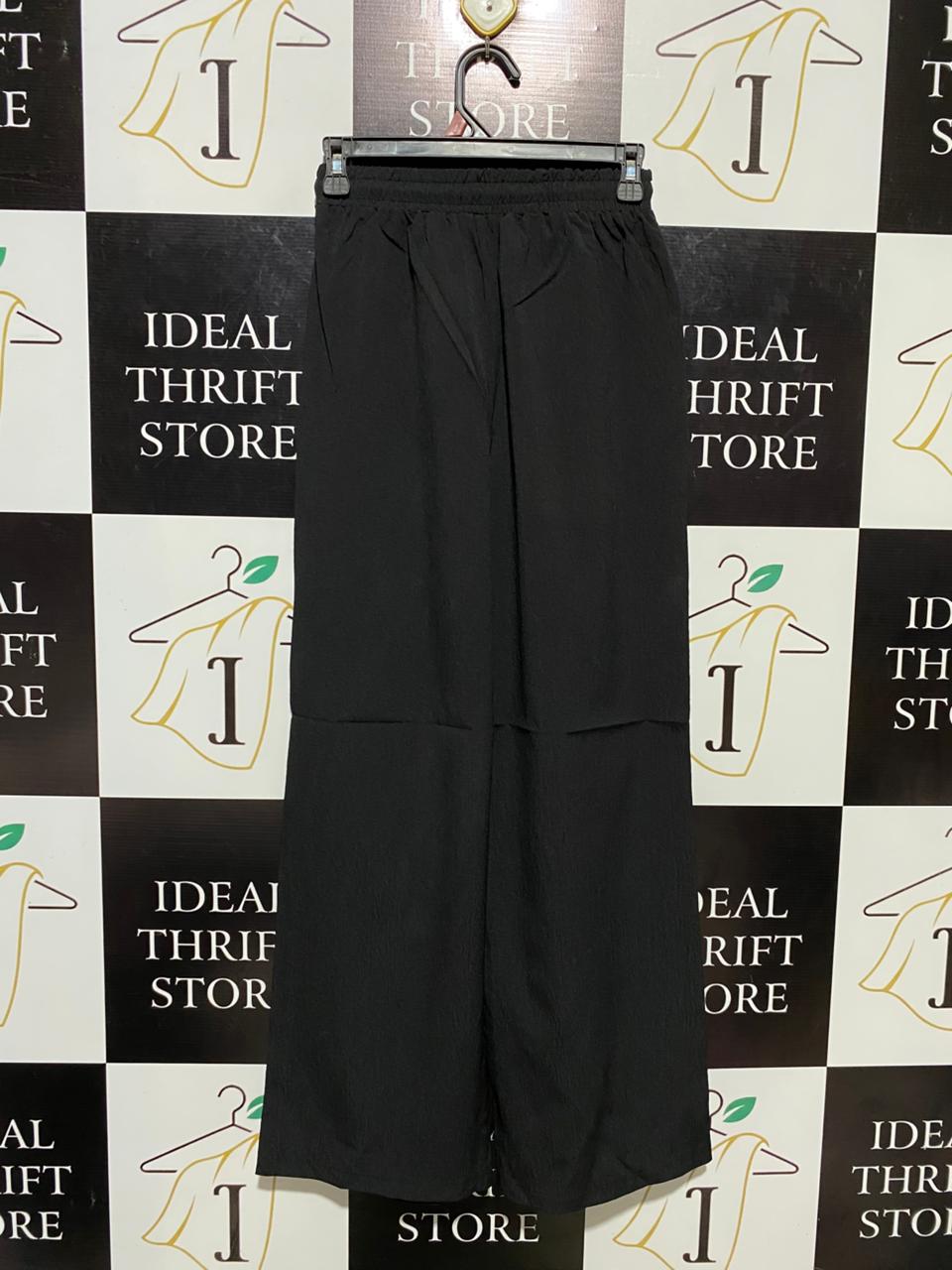 |S| WAIST 24| B14| PREMIUM BLACK WIDE-LEG DRAWSTRING TROUSERS