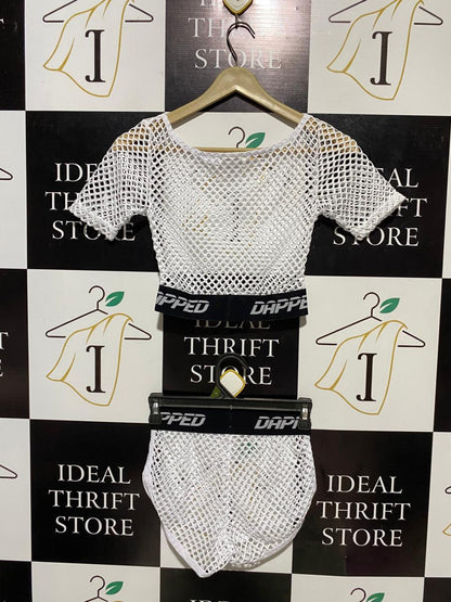 DAPPED |S| B14| TWO-PIECE MESH ATHLETIC CROP TOP AND SHORTS SET