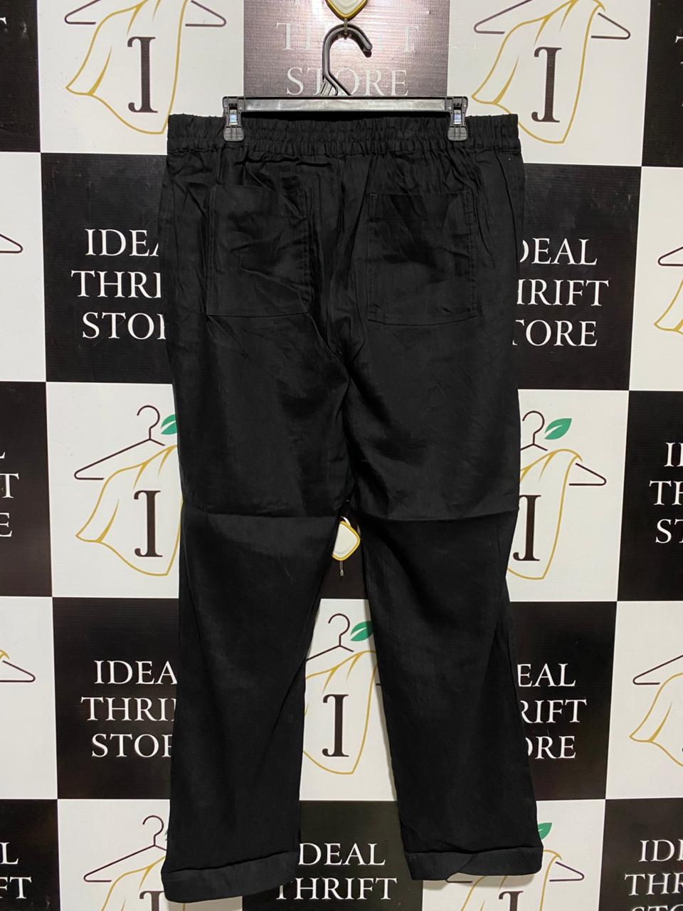|XL| WAIST XL| B14| PREMIUM BLACK LINEN-BLEND RELAXED DRAWSTRING TROUSERS