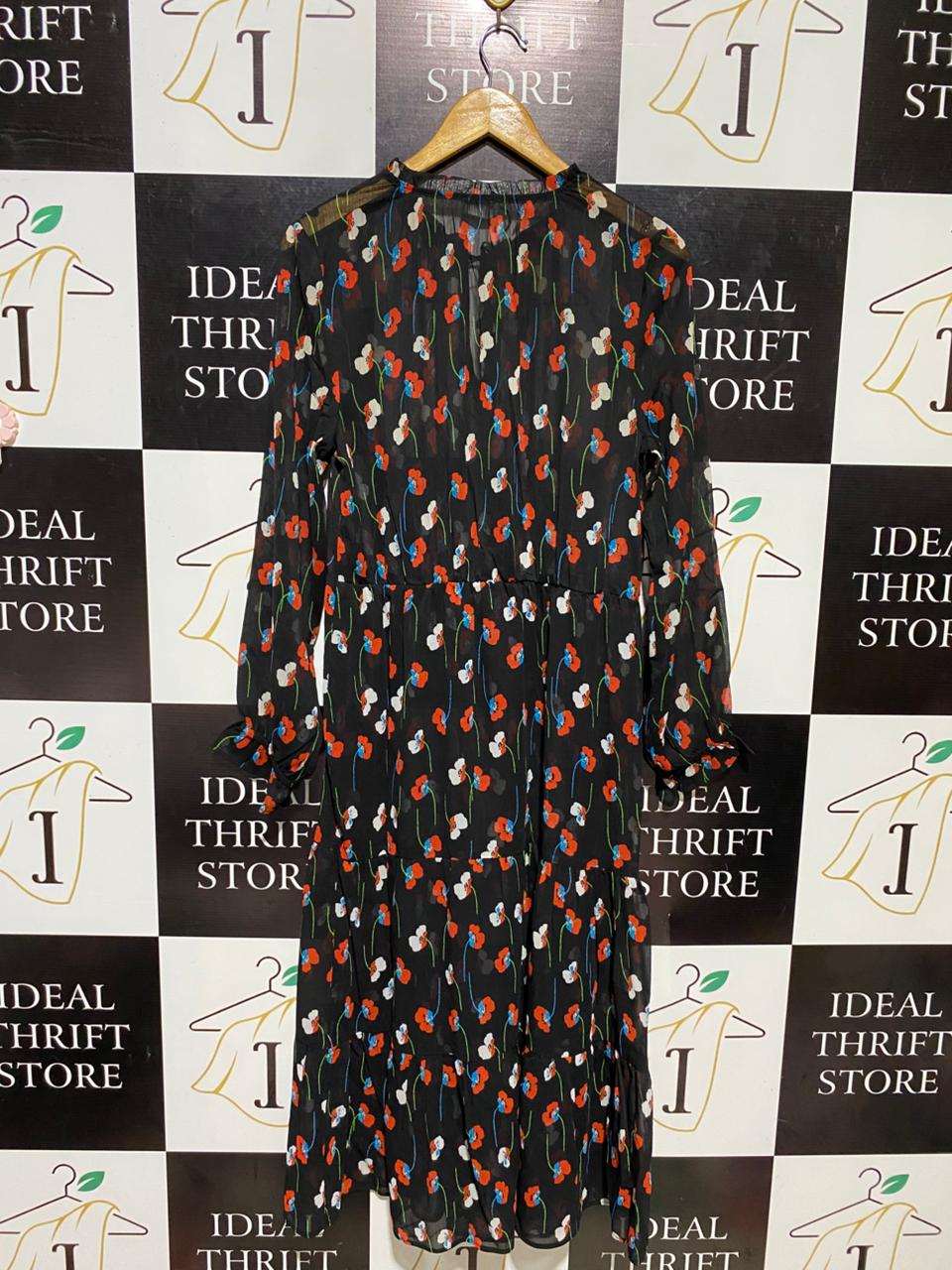 PAPAYA |L| BUST 19| B14| LUXURY BLACK FLORAL PRINT TIERED MAXI DRESS
