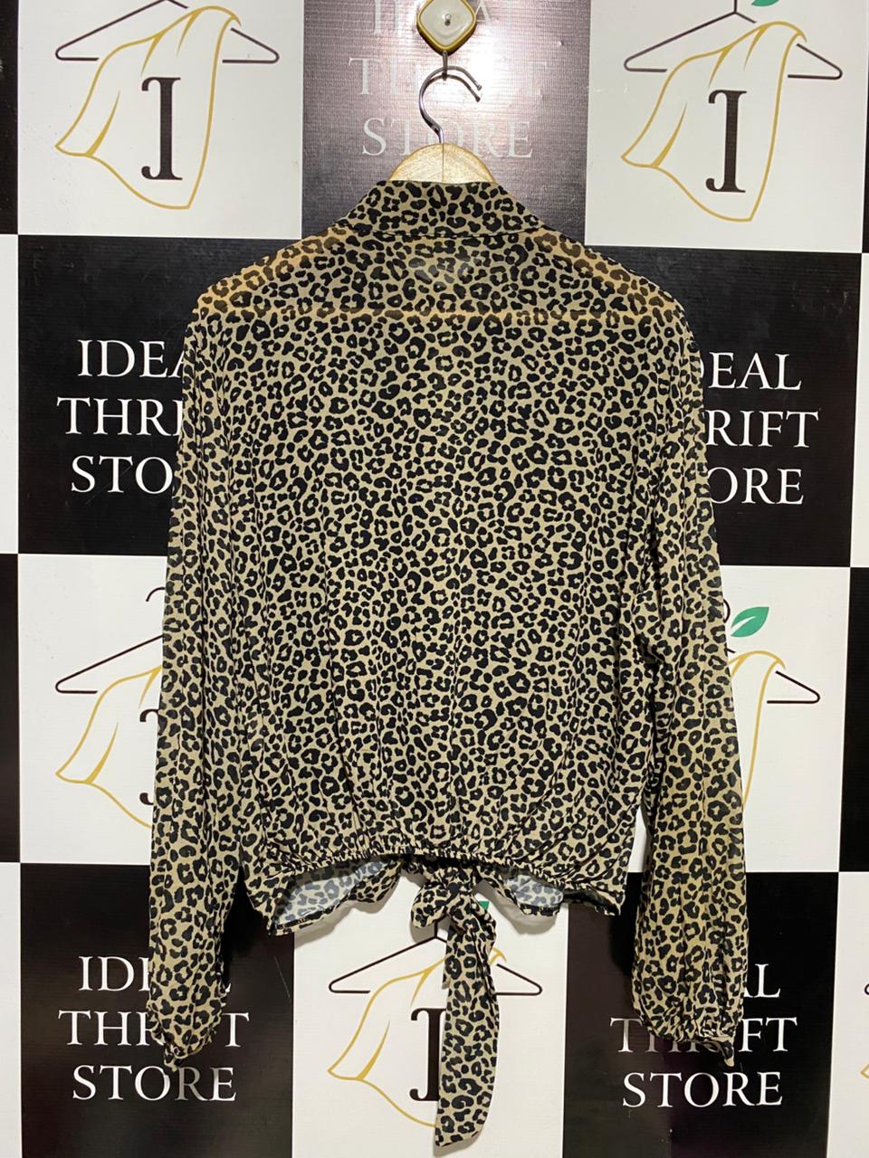 PORTORIGINAL |L| BUST 22| B14| STYLISH LEOPARD PRINT TIE-FRONT BUTTON-DOWN BLOUSE
