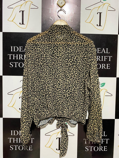 PORTORIGINAL |L| BUST 22| B14| STYLISH LEOPARD PRINT TIE-FRONT BUTTON-DOWN BLOUSE
