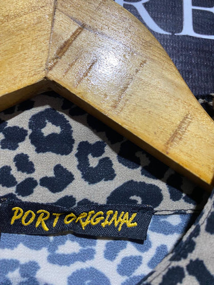 PORTORIGINAL |L| BUST 22| B14| STYLISH LEOPARD PRINT TIE-FRONT BUTTON-DOWN BLOUSE