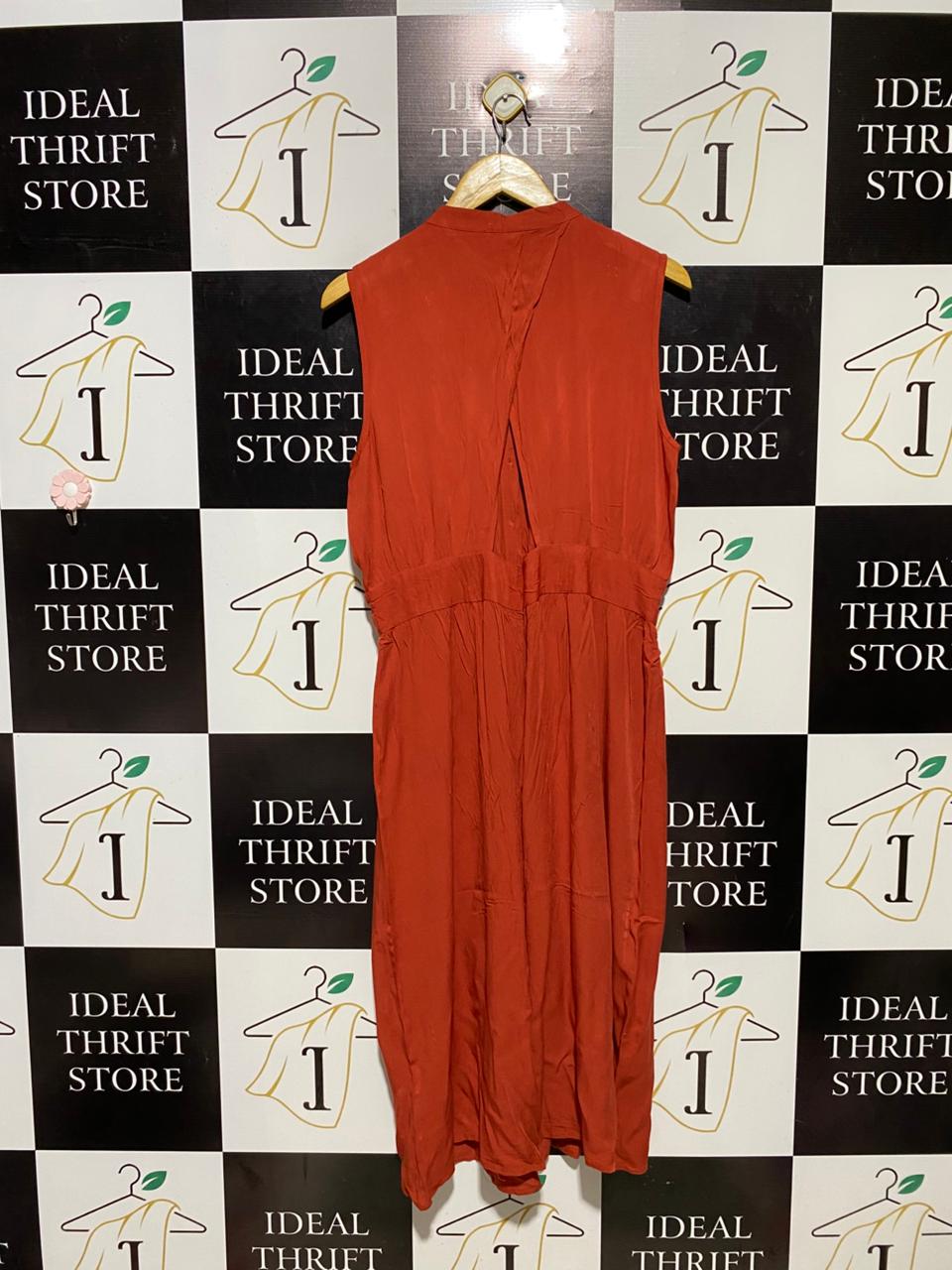WARE HOUSE |L| BUST 20| B14| PREMIUM RUST ORANGE SLEEVELESS WAIST-TIE MIDI DRESS