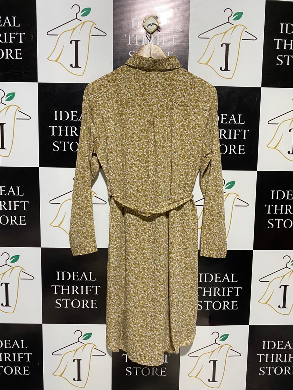 LOVE SUNSHINE |L| BUST 21| B14| MUSTARD YELLOW FLORAL PRINT BUTTON-DOWN MINI SHIRT DRESS