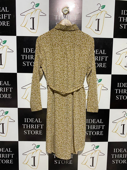 LOVE SUNSHINE |L| BUST 21| B14| MUSTARD YELLOW FLORAL PRINT BUTTON-DOWN MINI SHIRT DRESS