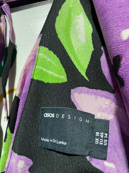 ASOS |L| BUST 20| B14| PURPLE FLORAL PRINT BUTTON-FRONT MAXI DRESS