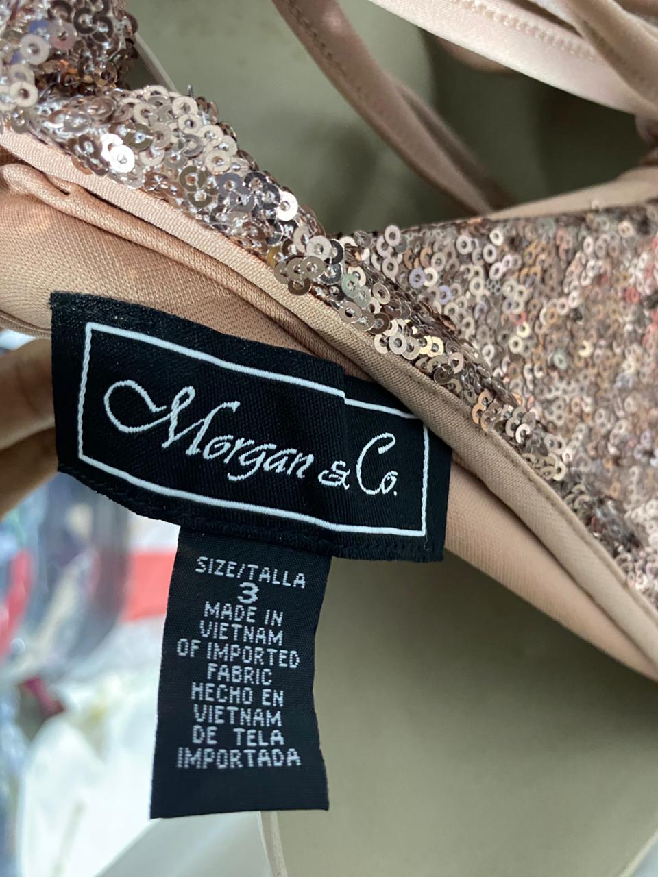 MORGAN .CO |M| BUST 16| B14| ROSE GOLD SEQUIN HALTER MAXI DRESS