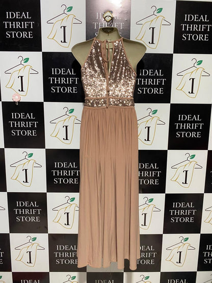 MORGAN .CO |M| BUST 16| B14| ROSE GOLD SEQUIN HALTER MAXI DRESS
