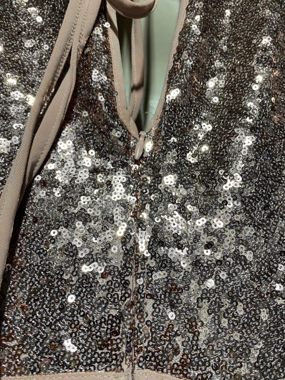 MORGAN .CO |M| BUST 16| B14| ROSE GOLD SEQUIN HALTER MAXI DRESS