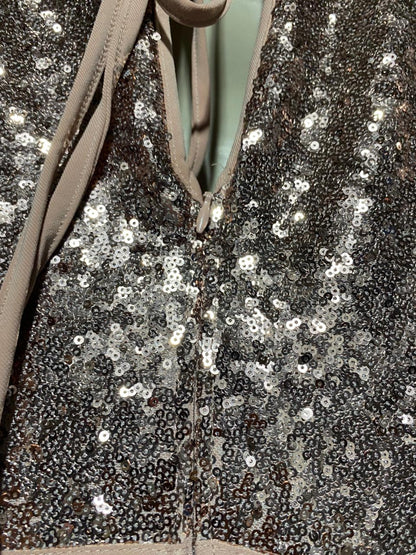 MORGAN .CO |M| BUST 16| B14| ROSE GOLD SEQUIN HALTER MAXI DRESS