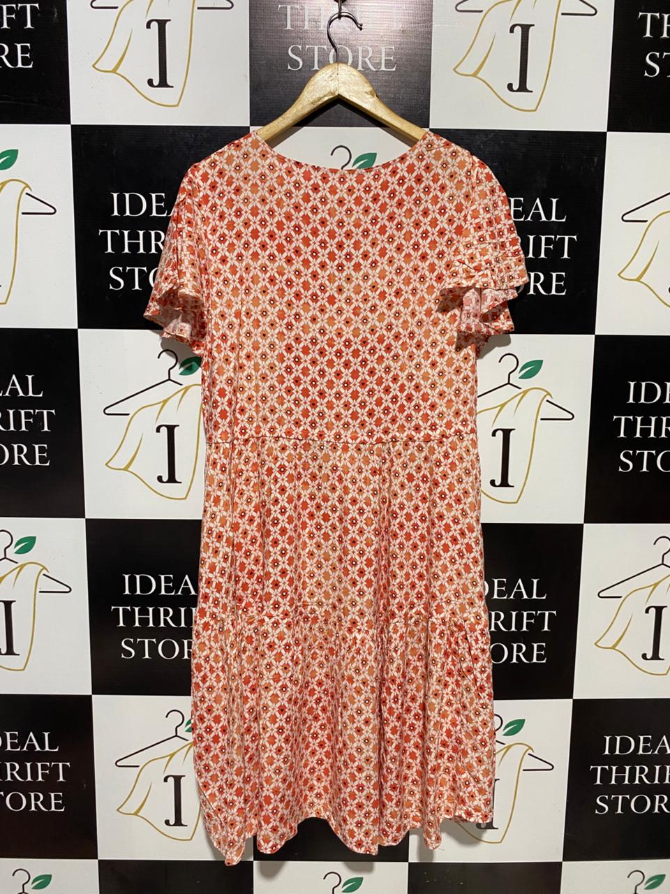 |L| BUST 20| B14| RED GEOMETRIC PRINT TIERED MINI DRESS
