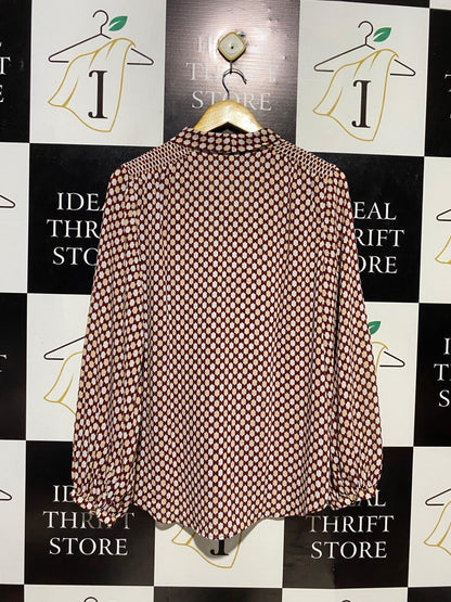 PREVIEW |L| BUST 22| B14| GEOMETRIC PRINT TIE-NECK BLOUSE