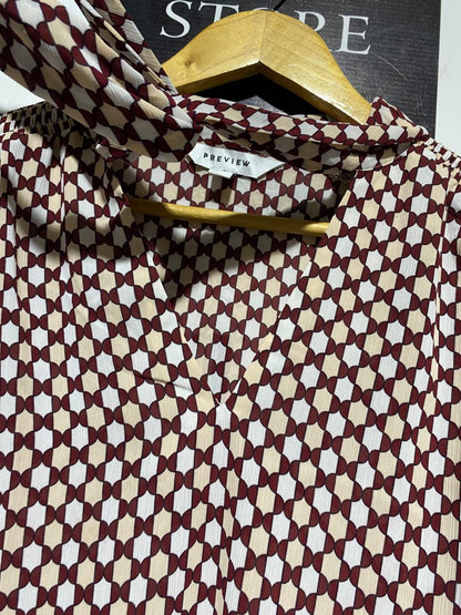 PREVIEW |L| BUST 22| B14| GEOMETRIC PRINT TIE-NECK BLOUSE