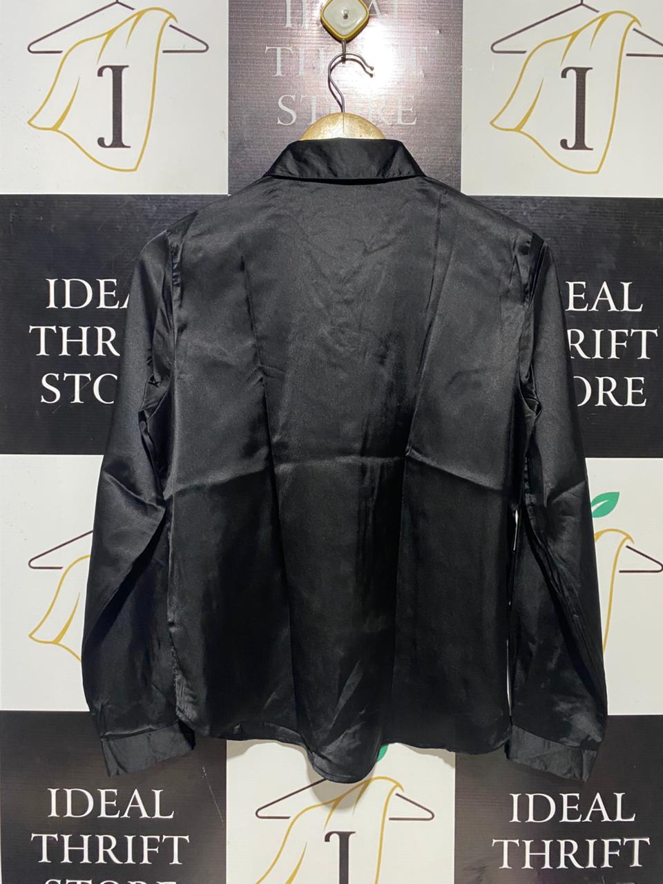 JDY |L| BUST 20| B14| LUXE BLACK SATIN BUTTON-DOWN SHIRT