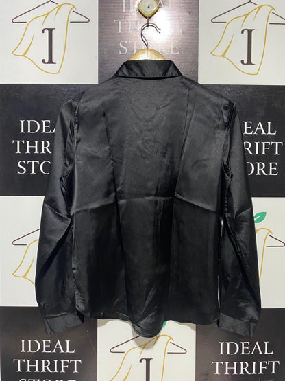 JDY |L| BUST 20| B14| LUXE BLACK SATIN BUTTON-DOWN SHIRT