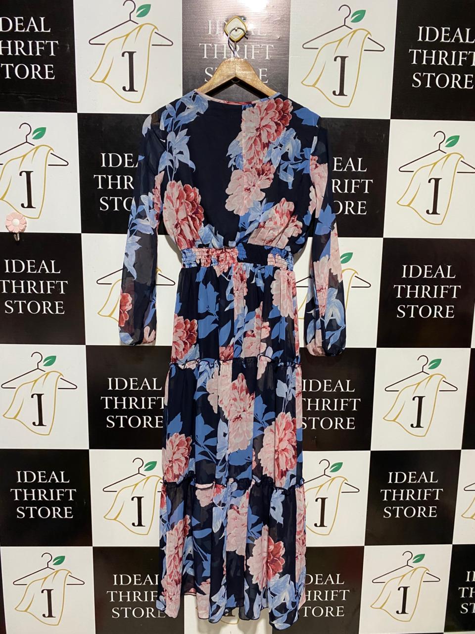 KATE LILY |M| BUST 18| B14| NAVY FLORAL SMOCKED WAIST MAXI DRESS