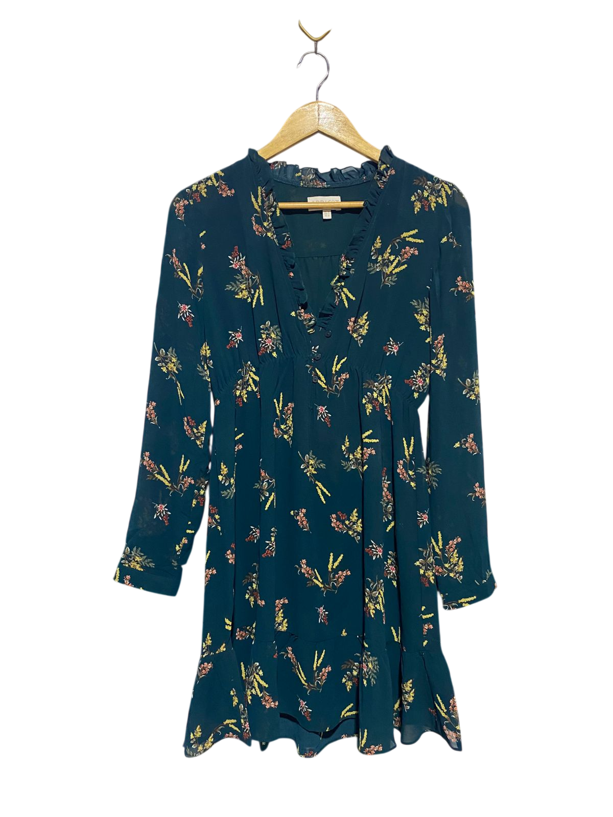 APRICOT |M| BUST 18| B15| TEAL FLORAL RUFFLE NECK MINI DRESS