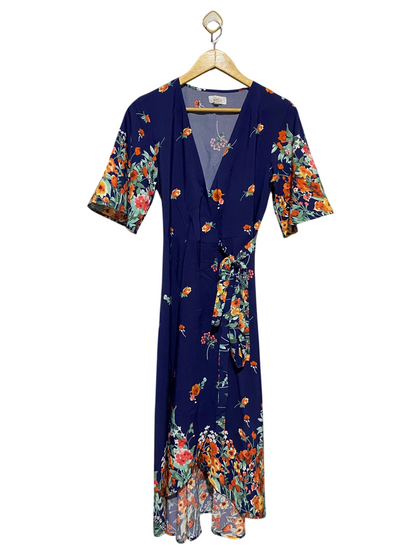 STELLA MORGAN |M| BUST 17| B15| FLORAL PRINT SHORT SLEEVE WRAP MIDI DRESS