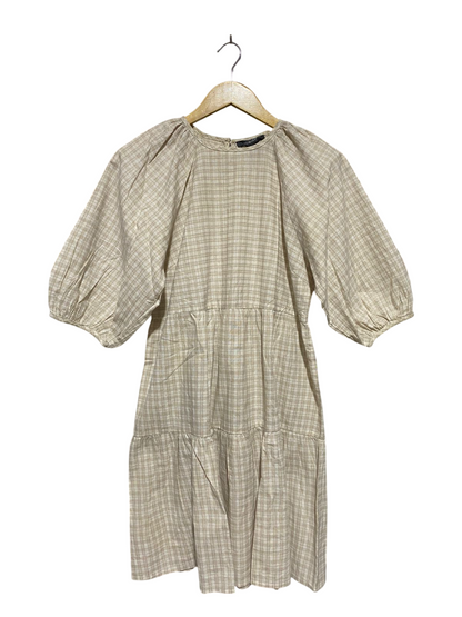PRIMARK |M| BUST 18| B15| CHECKED PUFF SLEEVE TIERED MINI DRESS