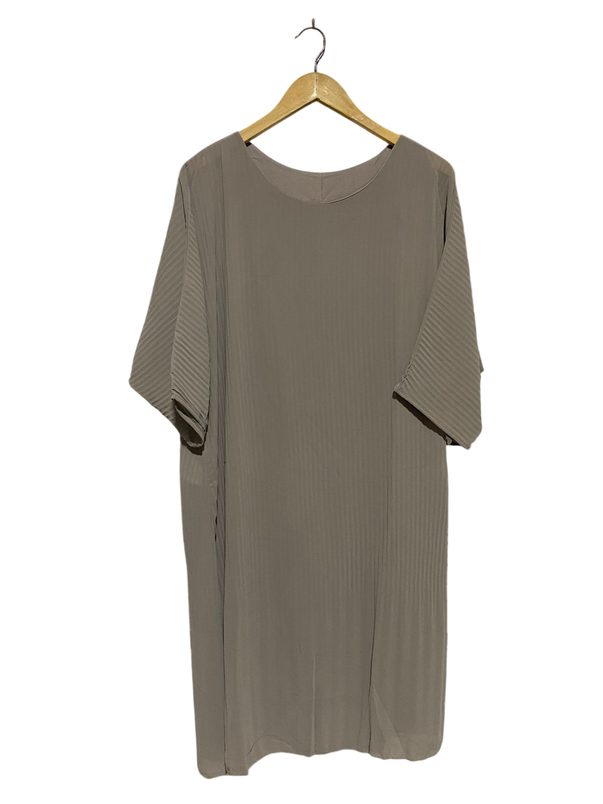 |L| BUST FREE| B15| MINIMALIST TAUPE PLEATED MIDI DRESS