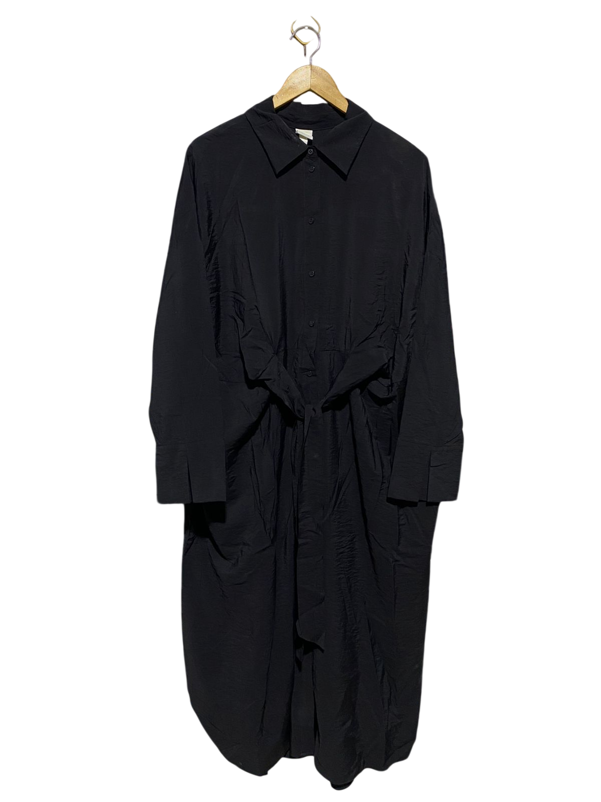 H&M |L| BUST 26| B15| PREMIUM BLACK BELTED SHIRT DRESS – CHIC TRANSITIONAL MIDI