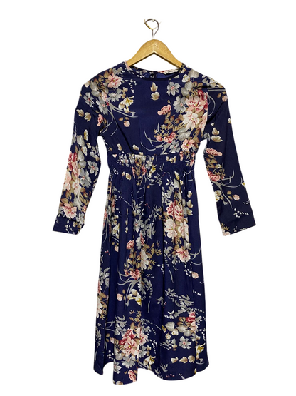 SHEIN |S| BUST 15| B15| NAVY BLUE FLORAL LONG SLEEVE MIDI DRESS