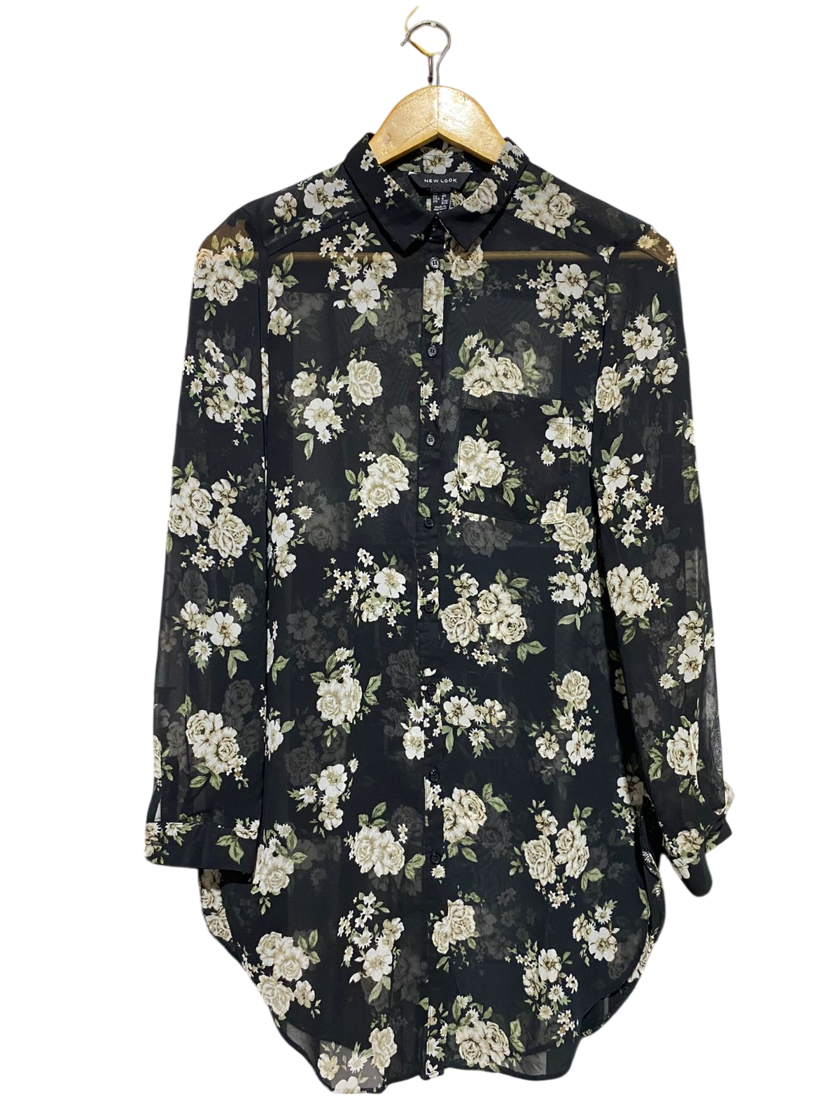 NEW LOOK |L| BUST 19| B15| SHEER FLORAL BUTTON-DOWN SHIRT