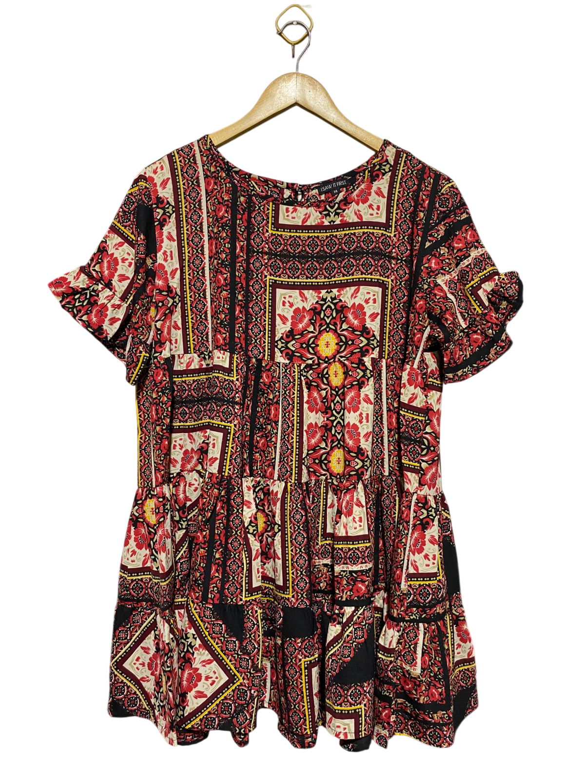 I SAW IT FIRST |L| BUST 21| B15| BOHO SCARF PRINT TIERED SMOCK DRESS