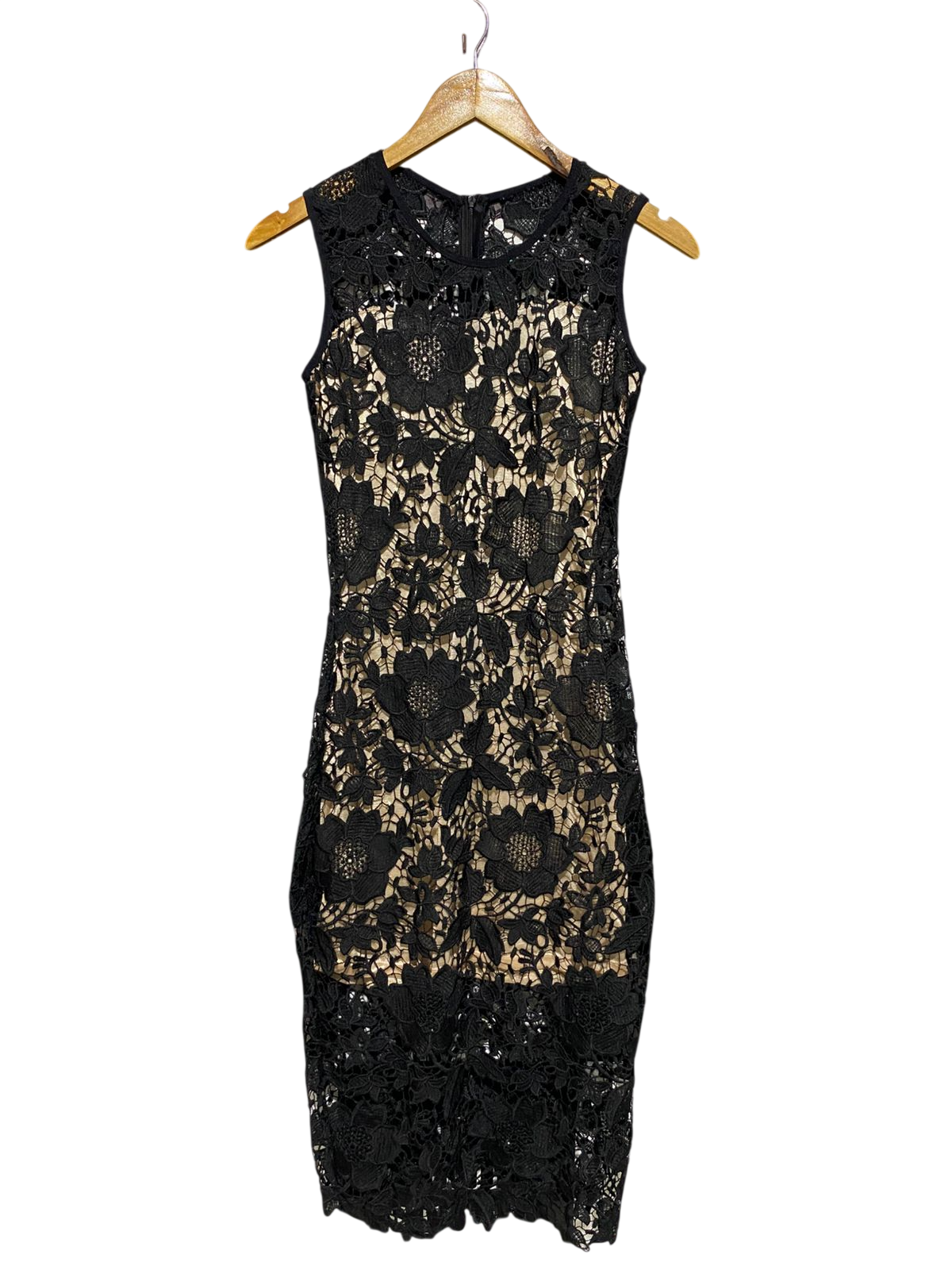 |S| BUST 14| B15| ELEGANT BLACK FLORAL CROCHET LACE BODYCON DRESS – EVENING PARTY WEAR