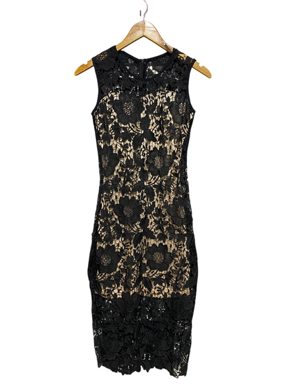 |S| BUST 14| B15| ELEGANT BLACK FLORAL CROCHET LACE BODYCON DRESS – EVENING PARTY WEAR