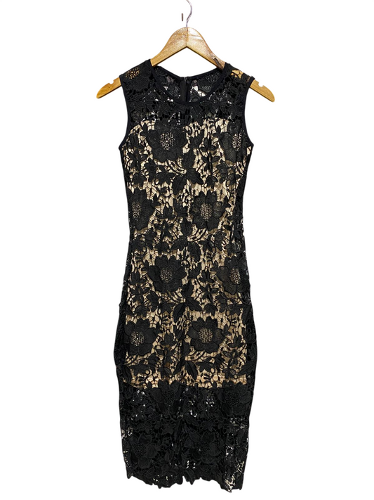|S| BUST 14| B15| ELEGANT BLACK FLORAL CROCHET LACE BODYCON DRESS – EVENING PARTY WEAR