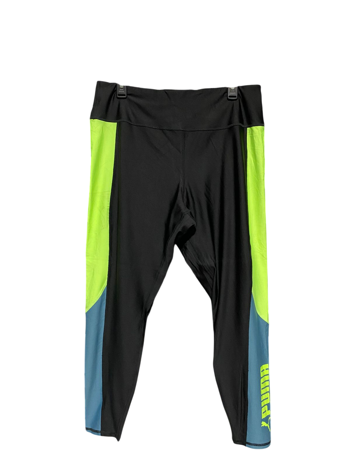 PUMA |XL| WAIST 32| B15| BLACK NEON LIME AND BLUE COLOUR BLOCK TRAINING LEGGINGS