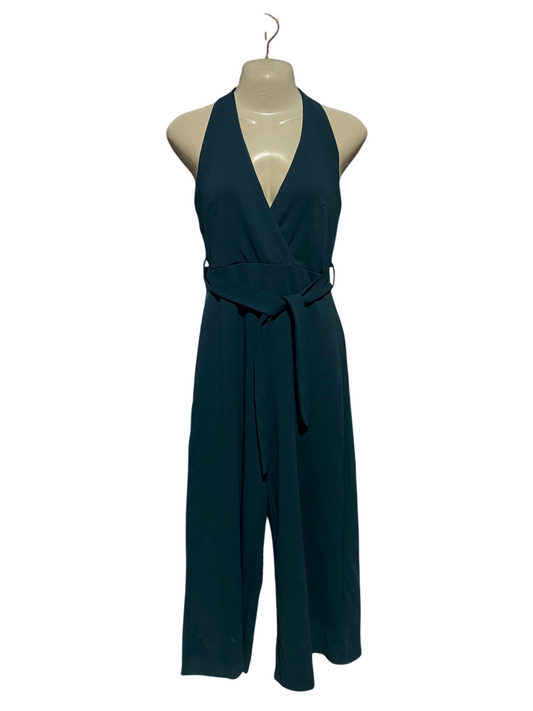 NEW LOOK |S| BUST 17| B15| DEEP TEAL HALTER NECK WIDE LEG BELTED JUMPSUIT