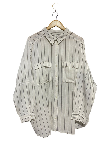GEORGE |XXL| BUST 26| B15| WHITE AND BLACK VERTICAL STRIPE BUTTON-DOWN OVERSIZED SHIRT