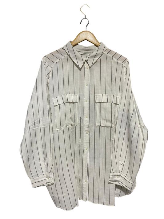GEORGE |XXL| BUST 26| B15| WHITE AND BLACK VERTICAL STRIPE BUTTON-DOWN OVERSIZED SHIRT