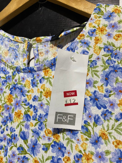 F&F |M| BUST 18| B15| VINTAGE-INSPIRED BLUE AND YELLOW FLORAL PUFF SLEEVE MIDI DRESS