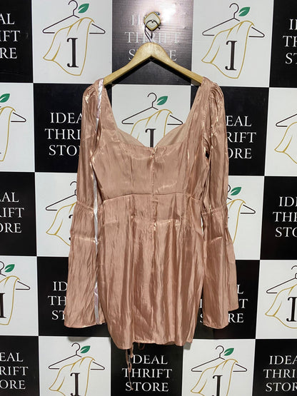 MISS GUIDED |M| BUST 17| B15| ROSE GOLD SHIMMER RUCHE FRONT MINI DRESS