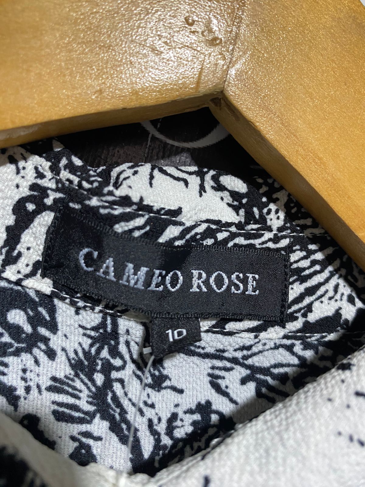 CAMEO ROSE |M| BUST 19| B15| CAMEO ROSE BLACK AND WHITE MONOCHROME ABSTRACT PRINT BELTED SHIRT DRESS