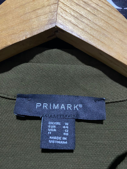 PRIMARK |L| BUST 20| B15| KHAKI GREEN TEXTURED BELTED MIDI SHIRT DRESS