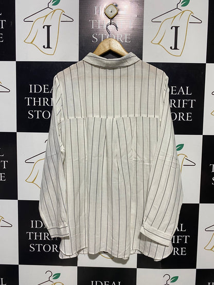 GEORGE |XXL| BUST 26| B15| WHITE AND BLACK VERTICAL STRIPE BUTTON-DOWN OVERSIZED SHIRT