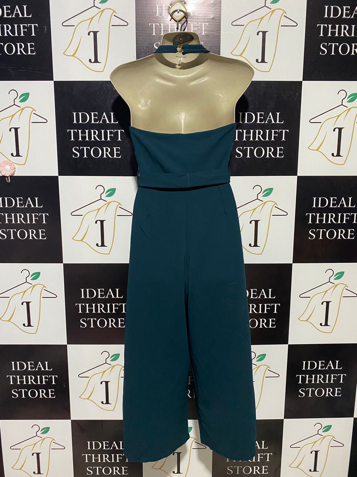 NEW LOOK |S| BUST 17| B15| DEEP TEAL HALTER NECK WIDE LEG BELTED JUMPSUIT